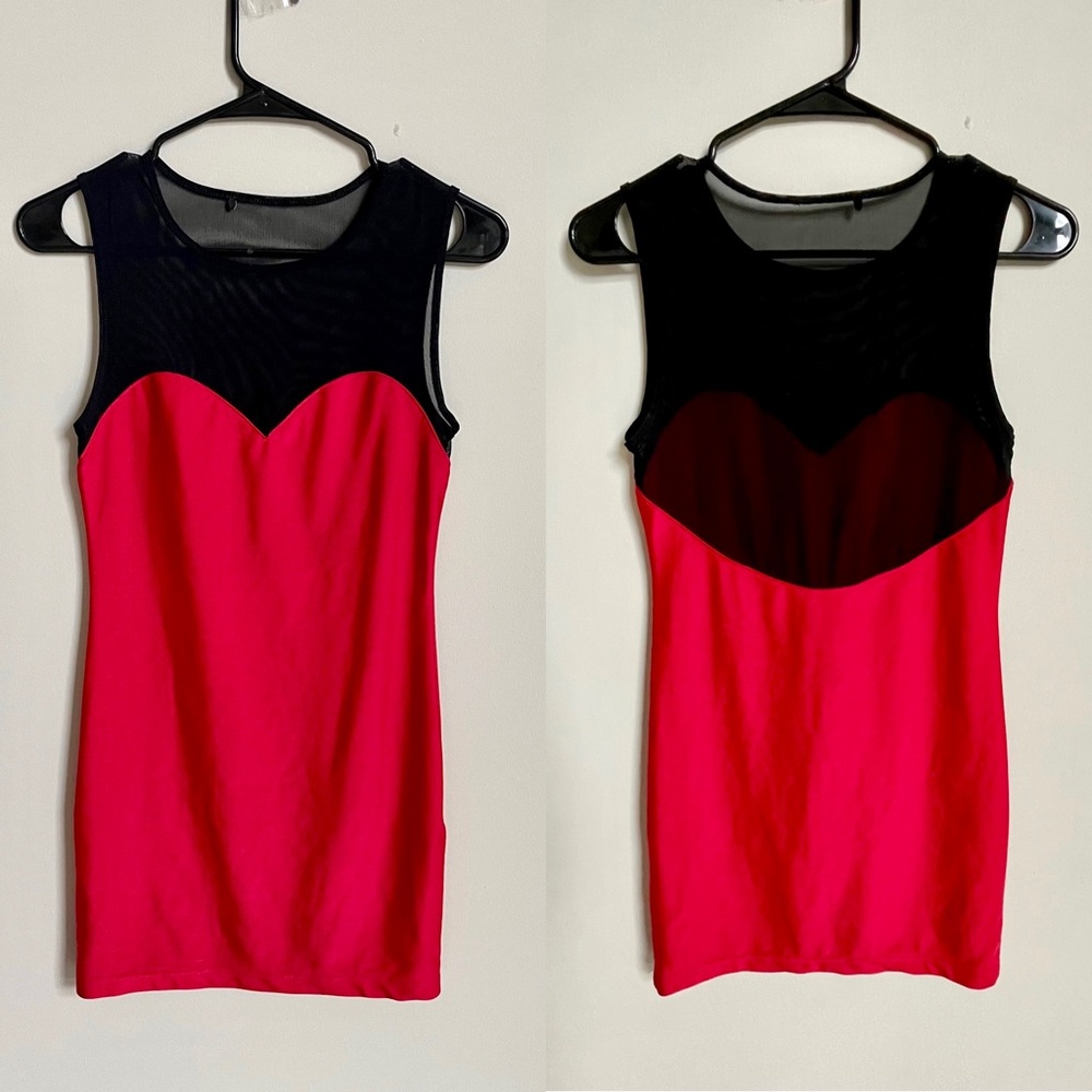 Red Bodycon Cocktail Dress with Black Mesh